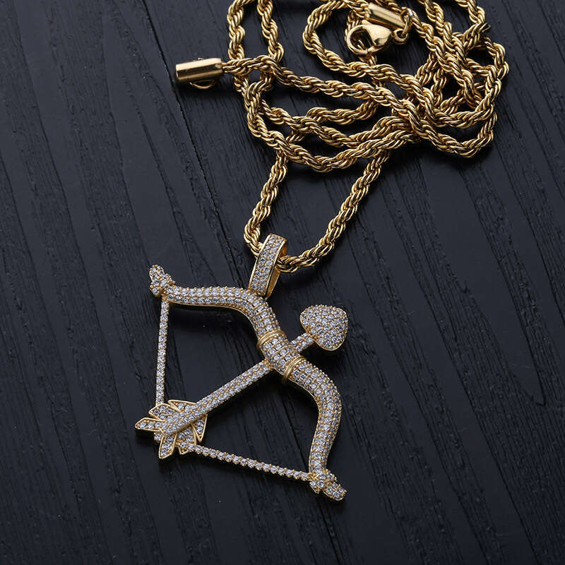 Jewelry Cupid's Arrow Personality Hip Hop Solid Pendant Micro-Inlaid Full Moissanite Trendy Necklace Jewelry Wholesale