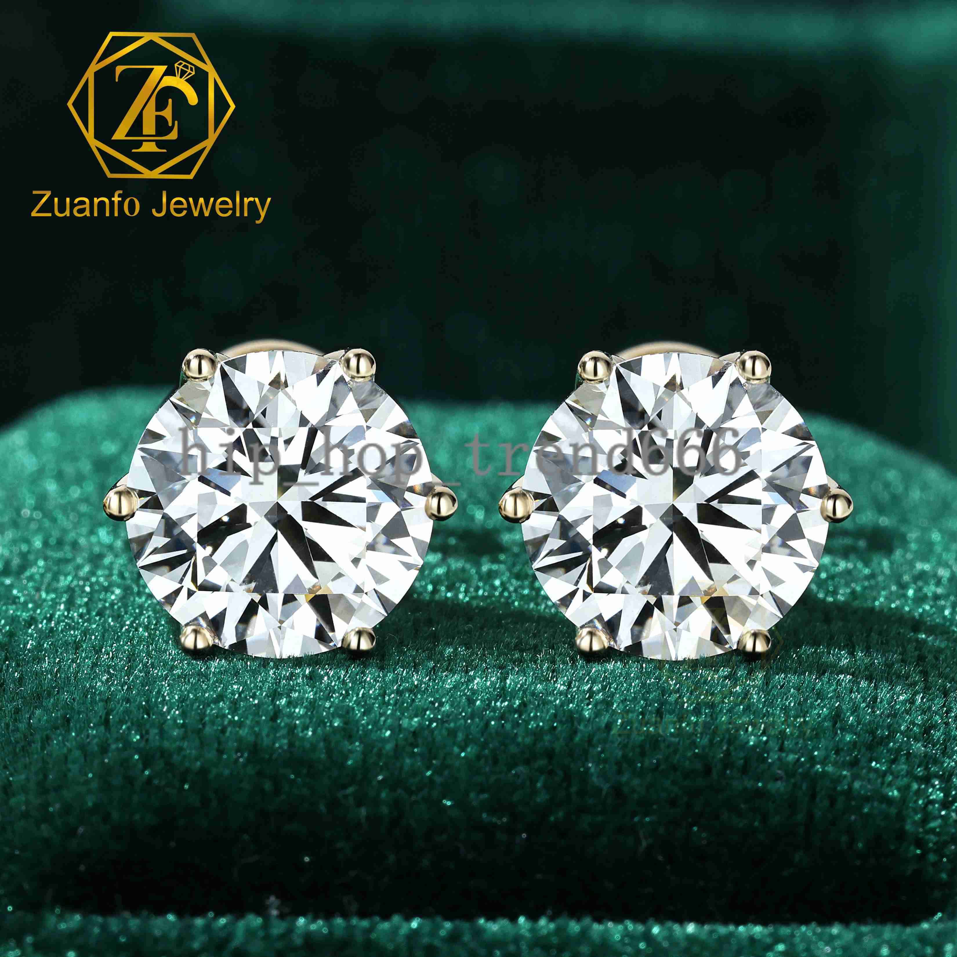IGI Certified 1 2 3 CT Round CVD Lab Diamond Studs 14k 10k Solid Gold 6Prongs Lab Grown Diamond Earrings Stud
