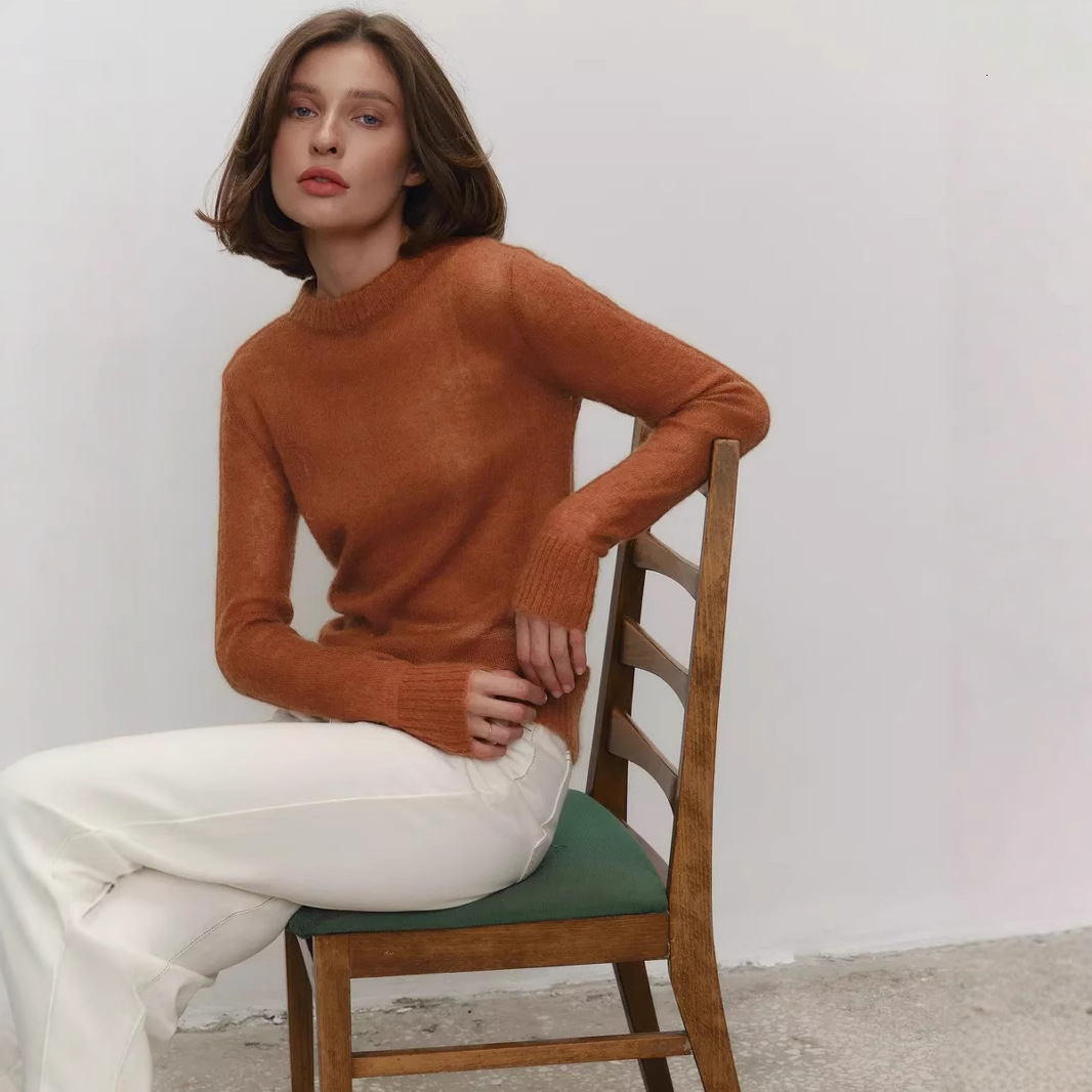 Luxury Brand Designer Mohair Round Neck Pullover Sweater 2026 Spring/Summer New Comfortable Knit Semi-Sheer Sweater for Women