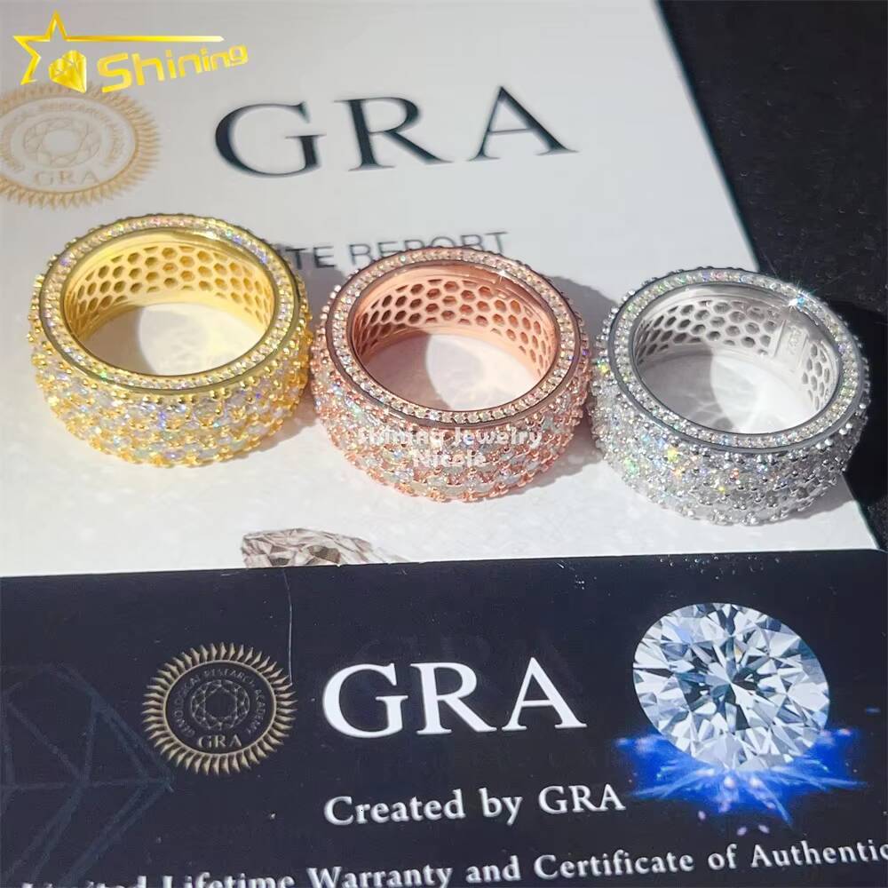 Luxury New Design Fully Iced Out Moissanite Diamond 925 Sterling Silver Hip Hop Men Eternity Ring