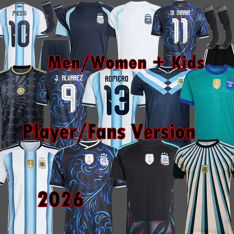Argentina Jersey 2026 DYBALA MARTINEZ Maradona football Jersey copa Kit Fans player version Long Sleeve Men women Kids sets MESSI di maria 3 Stars 3XL 4XL