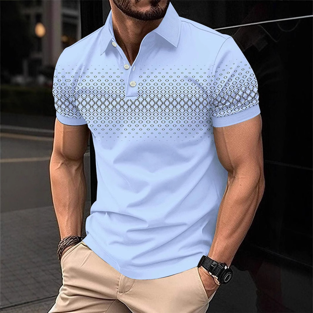 New European And American Style Men's Designer Hoodie Casual Polo Shirt Simple And Casual Summer Button-up Plaid Polo Print Polo Shirt Designer T-shirt For Young Men