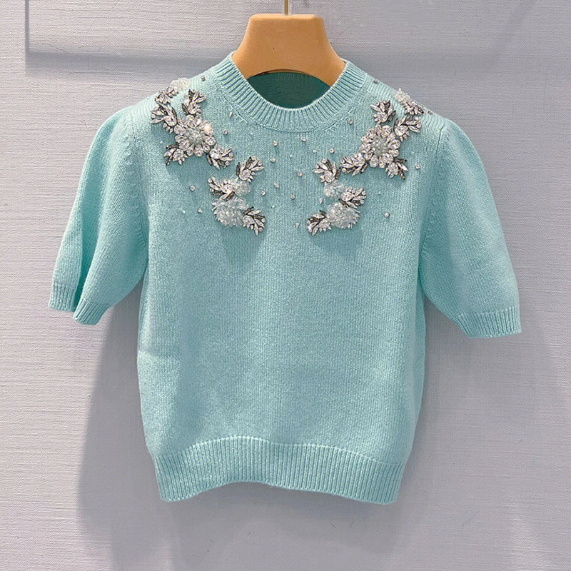 Short Knit Sweater With Hand-sewn Designer Hoodie Stylish Round-neck Short-sleeve Top Polo Designer T-shirt Unique And Atmospheric Outfit New Winter Style