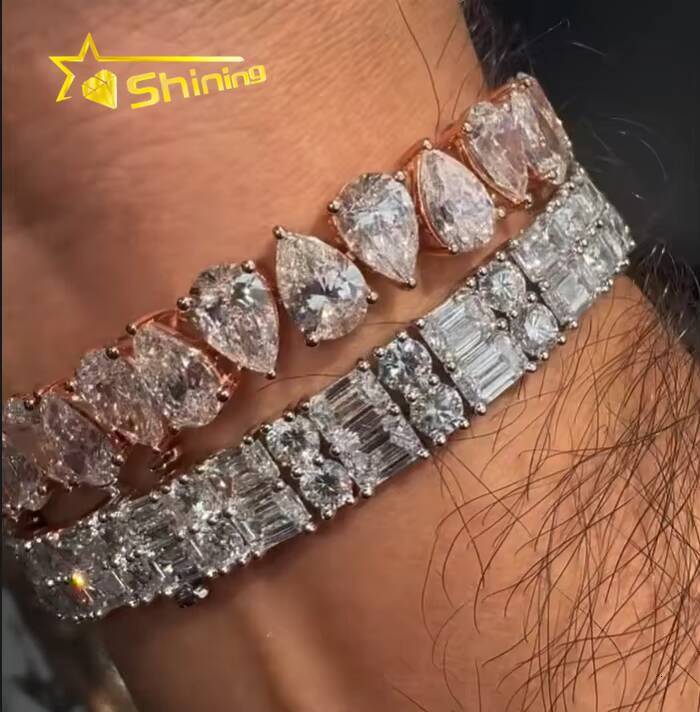Fashion Jewelry Pear Shape High Quality D Color VVS Diamond Hip Hop 925 Silver Moissanite Bracelet