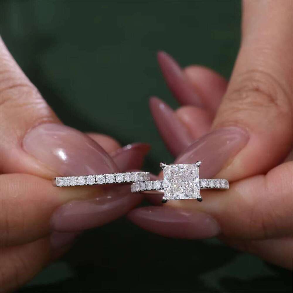 18K Gold 2 Carat Princess Cut Lab Grown Rings Engagement Solitaire Diamond Women Jewelry Ring Set