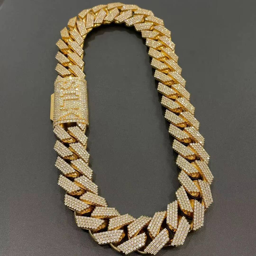 28mm Heavy Iced Out VVS Moissanite Cuban Link Chain 925 Silver Miami Curb Chain Rapper Bust Down Hip Hop Chain for Birthday Gift