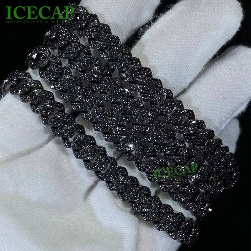 Mossanite Diamond Cuban Link Black Moissanite Jewelry Cuban Link Chain Bracelet Chain Moissanite Cuban Link