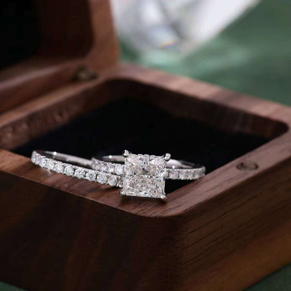 18K Gold 2 Carat Princess Cut Lab Grown Rings Engagement Solitaire Diamond Women Jewelry Ring Set
