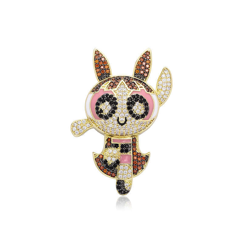 Jewelry Anime Cartoon Powerpuff Girls Style Pendant Colorful Moissanite Hip Hop Personality Necklace Jewelry