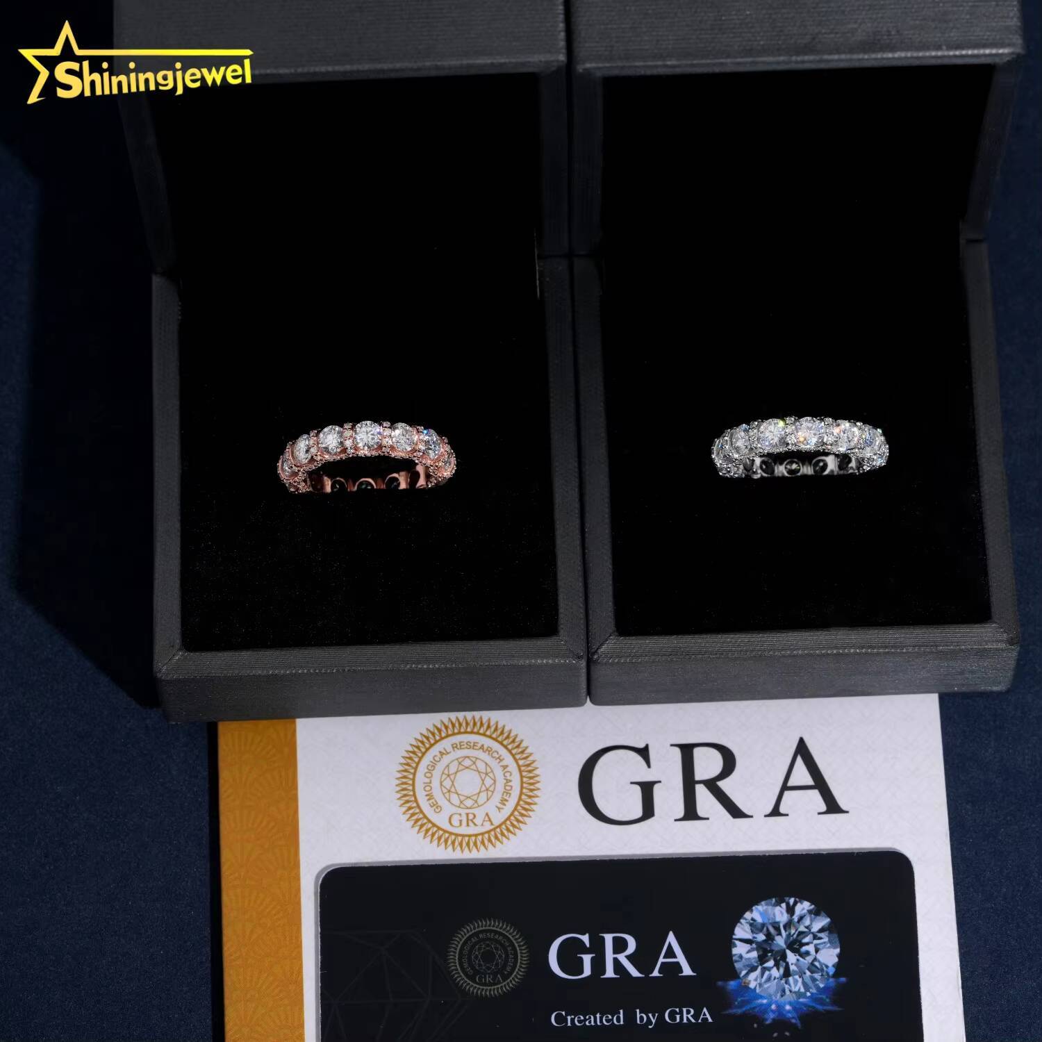 Side Setting Big Diamond Eternity Ring Hip Hop Jewelry 925 Silver Fully Band Ring Round Diamond Moissanite Men Ring