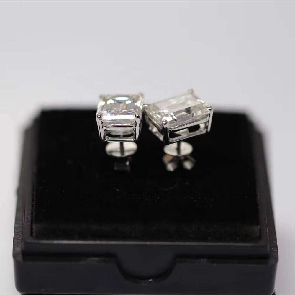 Baguette D Color VVS 14K White Yellow Rose Gold OEM MOD 3Ct Emerald Shape Moissanite Diamond Earring For Women An
