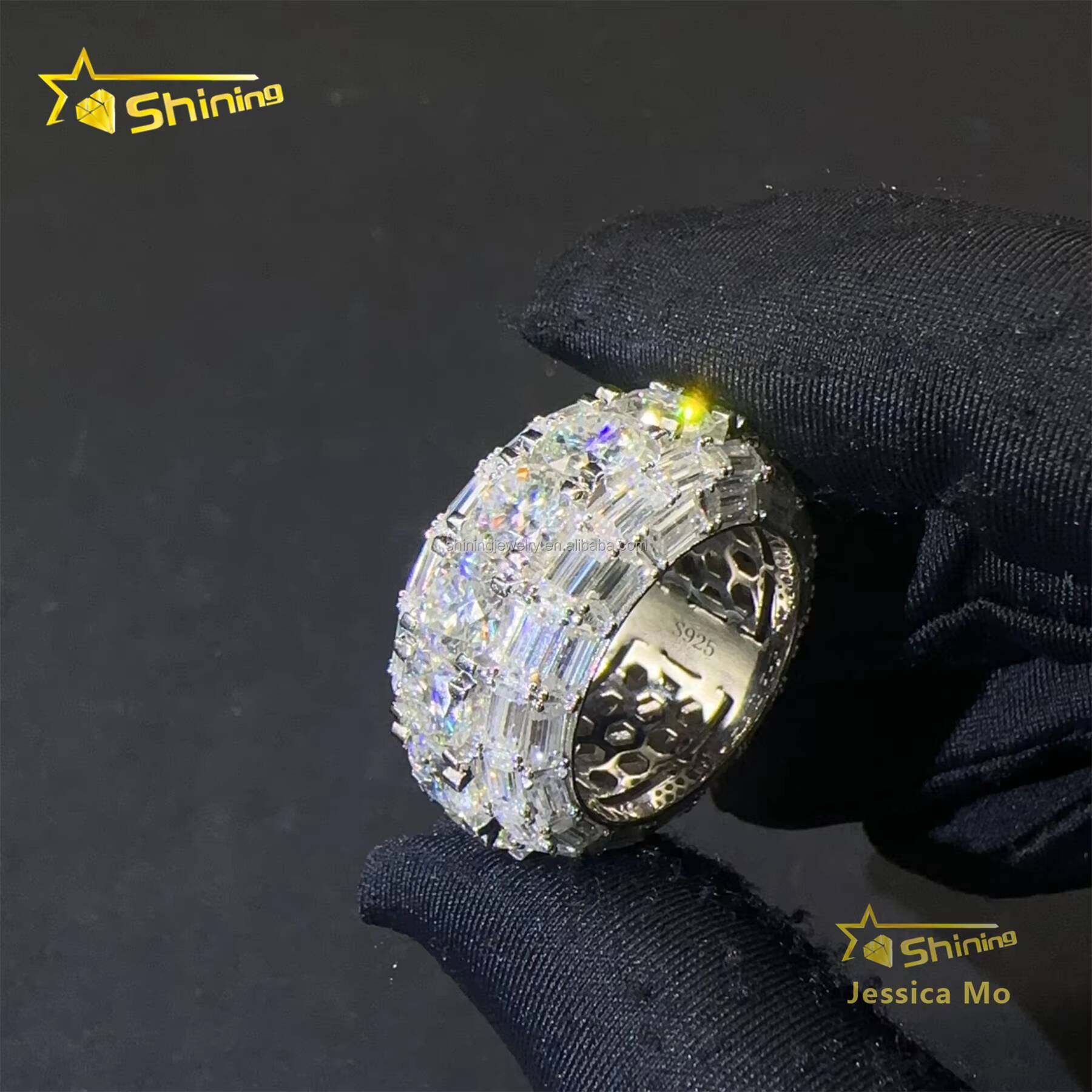 New Arrivals High Quality Hip Hop Fire Jewelry Man S925 Silver Iced Out RoundBaguette Moissanite Diamond Man Etenity Band Ring