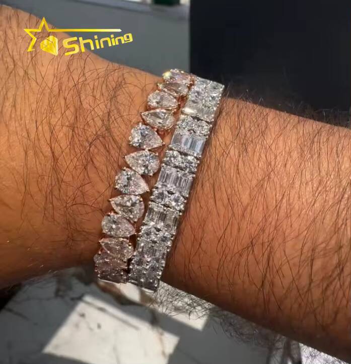 Fashion Jewelry Pear Shape High Quality D Color VVS Diamond Hip Hop 925 Silver Moissanite Bracelet