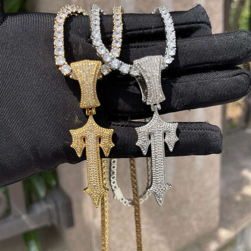 Jewelry T-shaped sword cross pendant necklace men's Silver inlaid Moissanite Hip Hop trendy jewelry