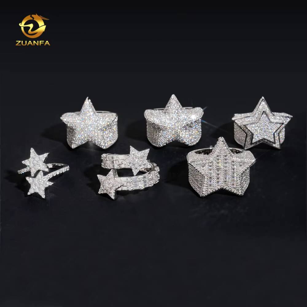 Hot Sale Instock Iced Out Star Moissanite Men Diamond Rings 925 Silver Hip Hop Ring Pass Diamond Tester Fashion Men Cuban Ring