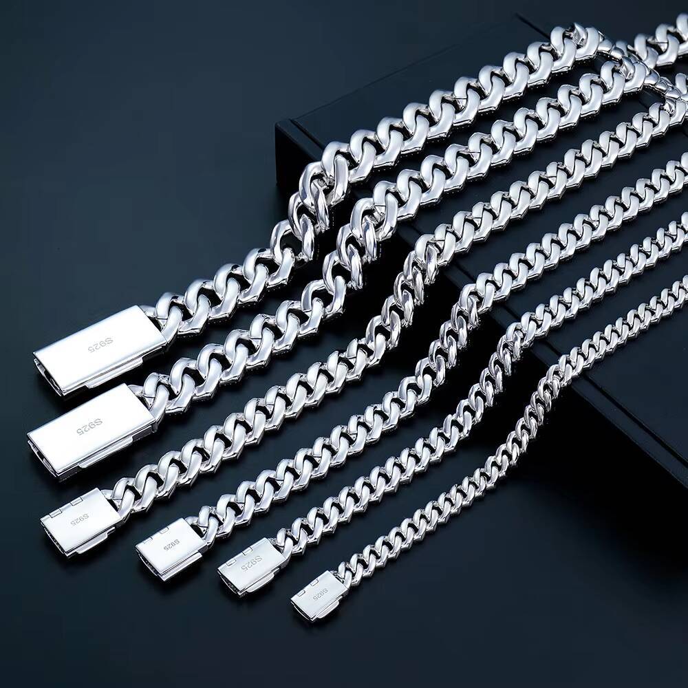 Hot Sale Hip Hop Style Iced Out 20mm Mosaic Set 925 Silver Moissanite Cuban Link Chain Necklace