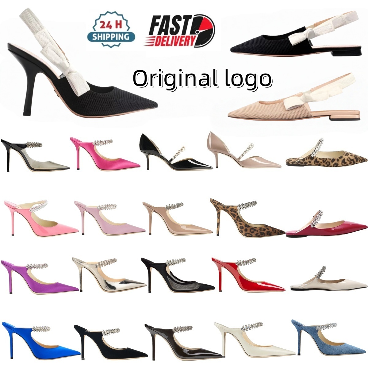 D Lace Embroidered Sandals Heels For Women 2026 Autumn New Hollow Pointed Toe Letter Bowknot Cat Heel Open Back Black High Heels With dustbag 35-42