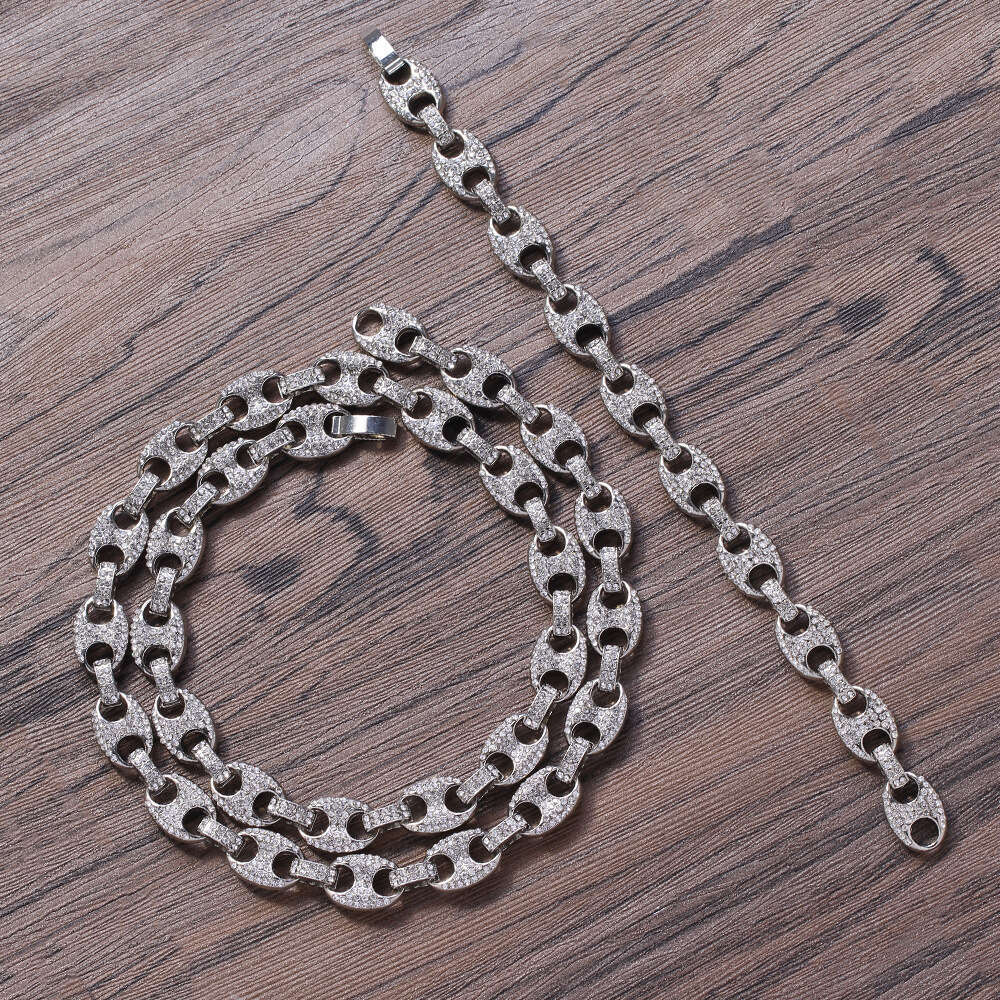 12mm pig nose chain Jewelry Hip Hop jewelry wholesale alloy Moissanite bracelet coffee bean Cuban chain