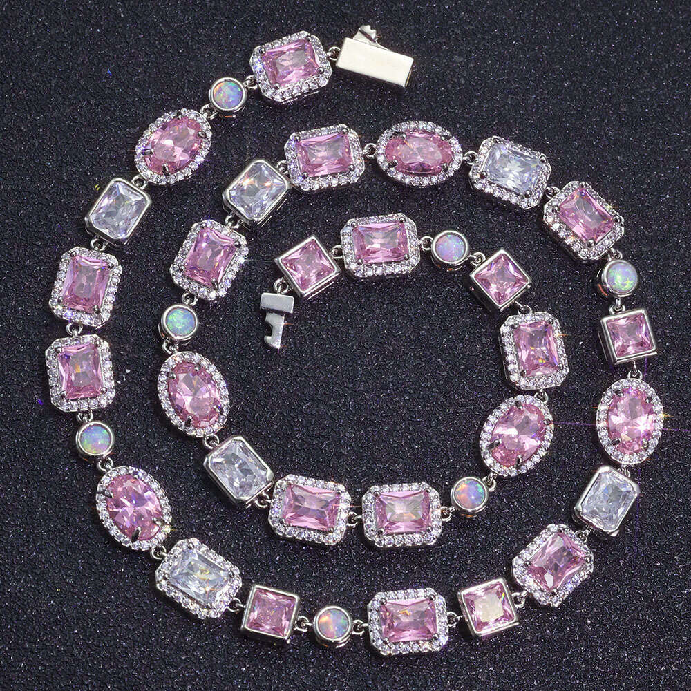 Jewelry Hip Hop 10mm Pink Moissanite Opal Necklace Colorful Gemstone Men's Bracelet Custom Jewelry