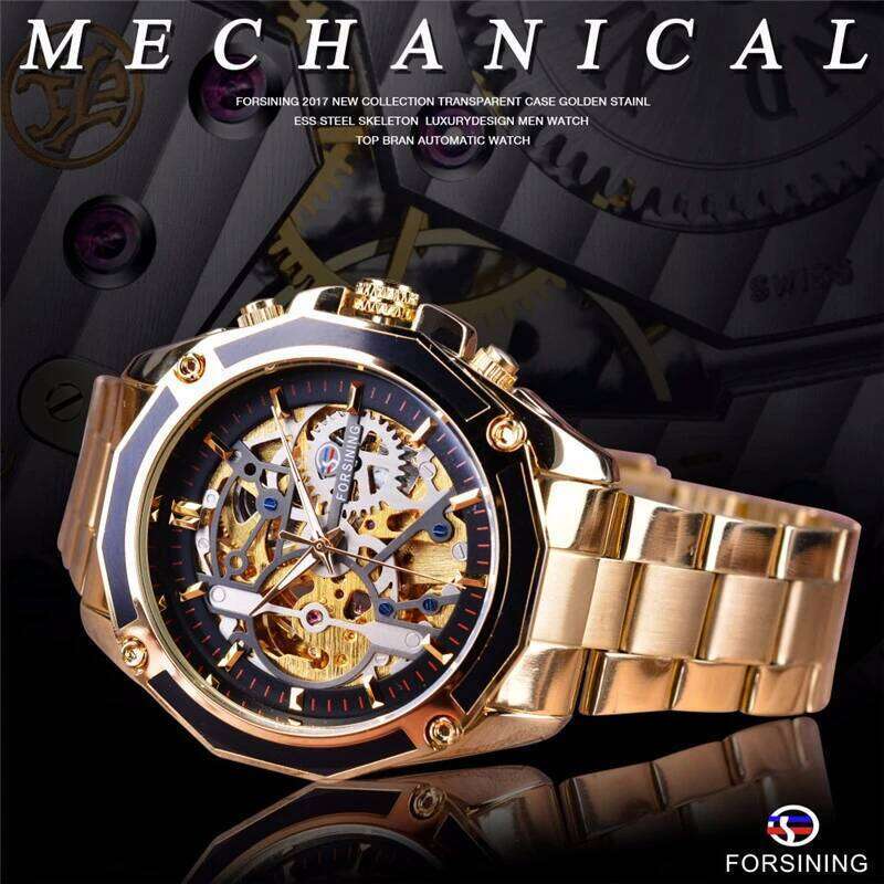 European and American Style High-Value Lightweight Luxury Fashion Hollow Automatic Mechanical Watch Men - Suitable as a Gift for Him, No Batteries Nee