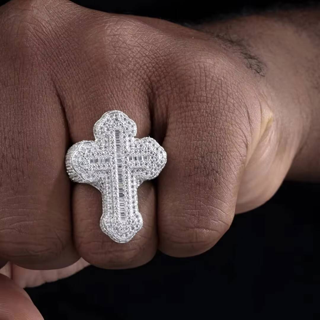 High Quality Moissanite Diamond Hip Hop Ring with Sterling Silver Base for Durable Use Available at Best Price from India