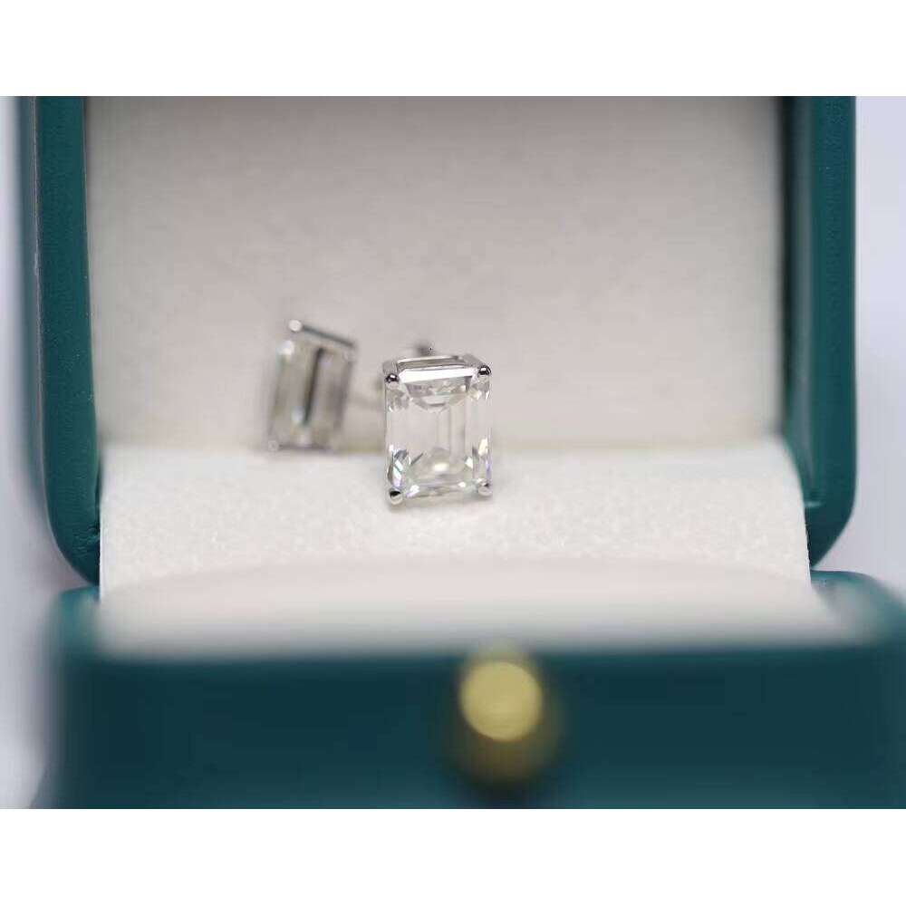 Baguette D Color VVS 14K White Yellow Rose Gold OEM MOD 3Ct Emerald Shape Moissanite Diamond Earring For Women An
