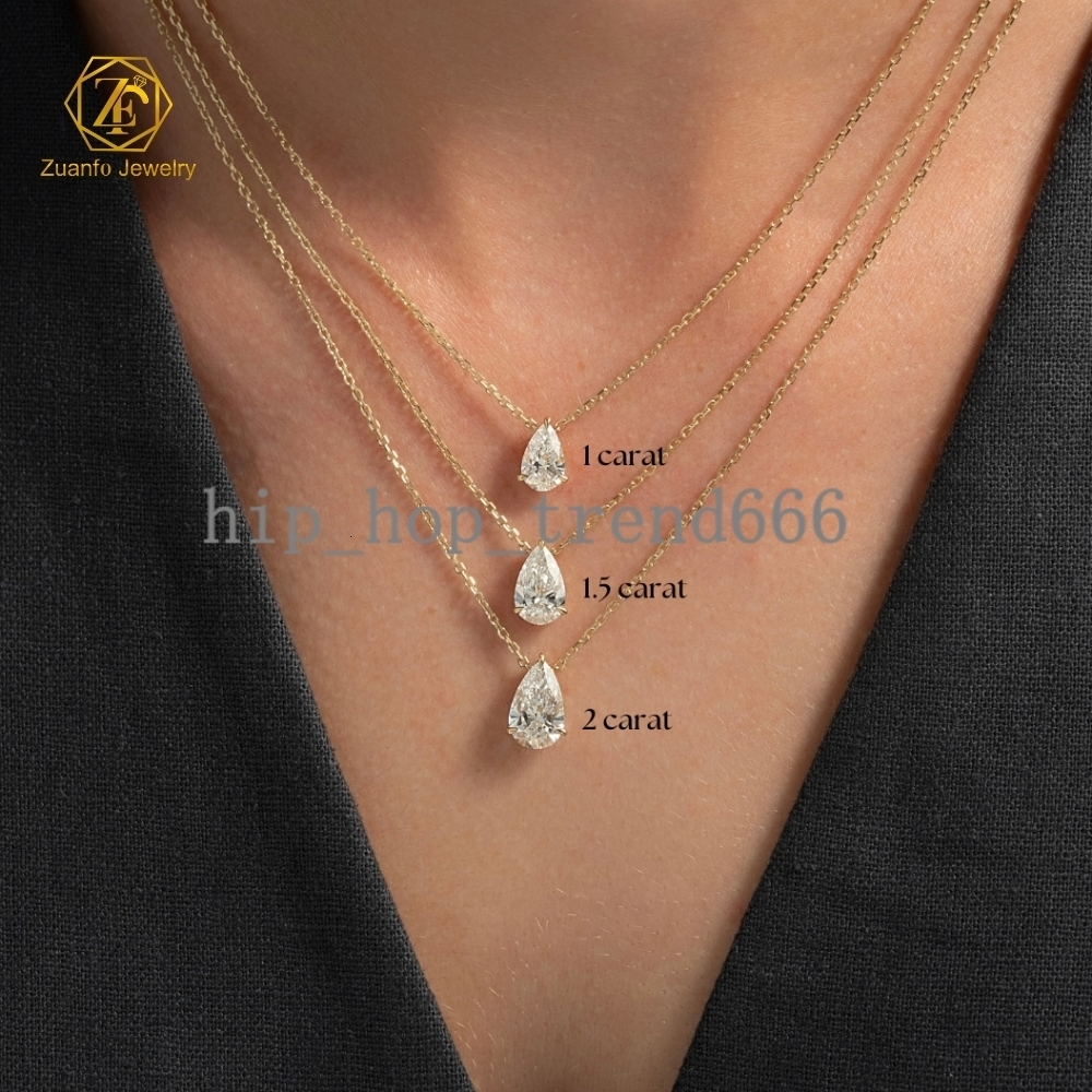 Fine Jewelry Solid Gold Cvd Lab Grown Diamond Necklace 14k 10k IGI 1-3ct Round Brilliant Cut Diamond Solitaire Pendant Necklace