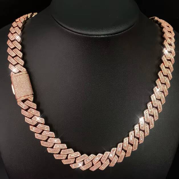 15mm Baguette Moissanite Cuban Iced Out 925 Silver Hiphop Men Vvs Moissanite Cuban Link Chain for Men Gifts Daily Wear