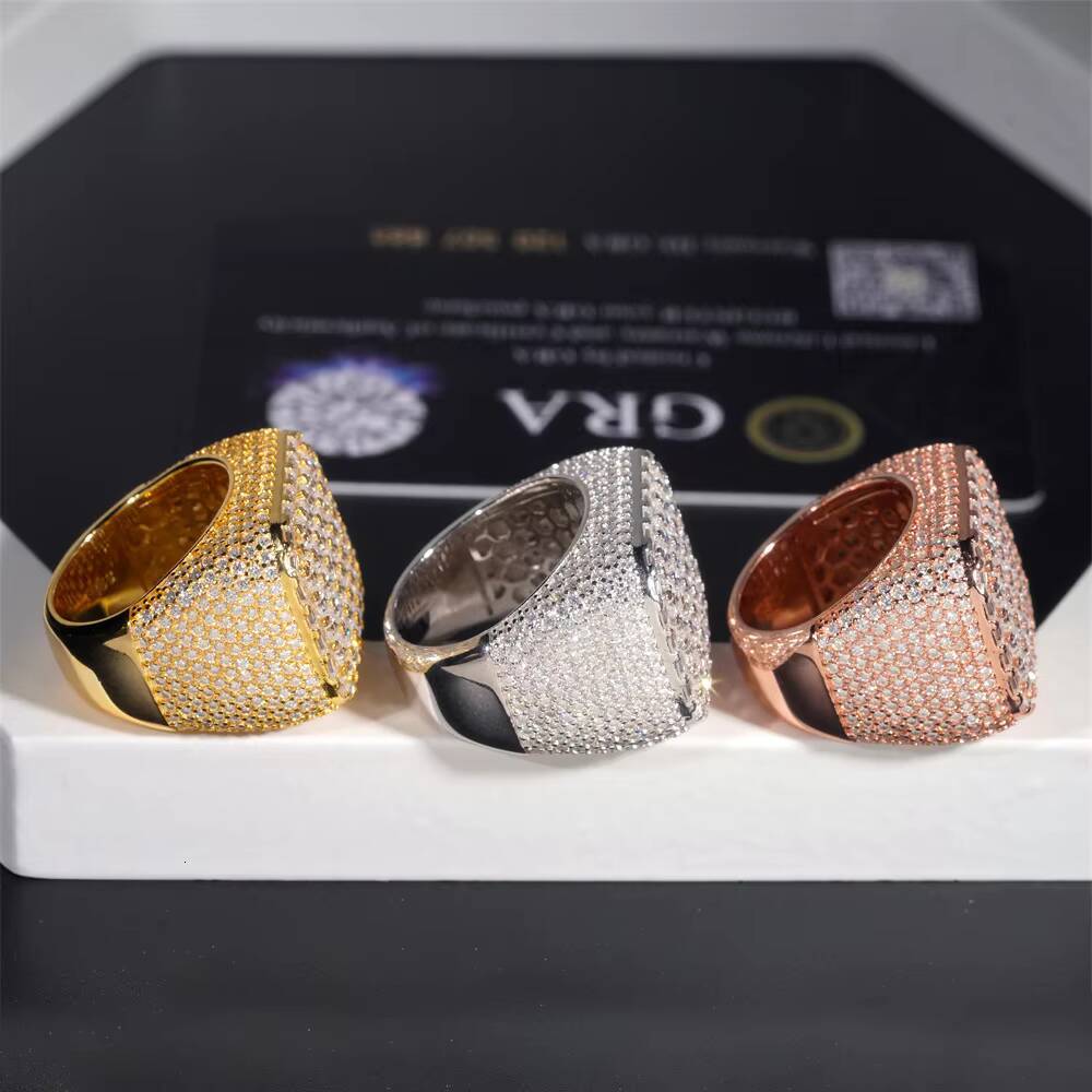 Mens 925 Silver Hip Hop Moissanite Ring High Quality Passes Diamond Test for Wedding Everyday Wear
