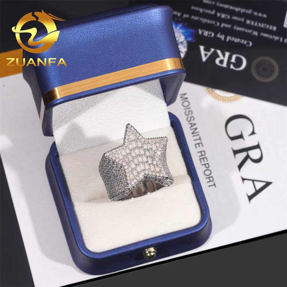 Hot Sale Instock Iced Out Ring Moissanite 925 Sterling Silver Hip Hop Ring Pass Diamond Tester Men Diamond Star Ring