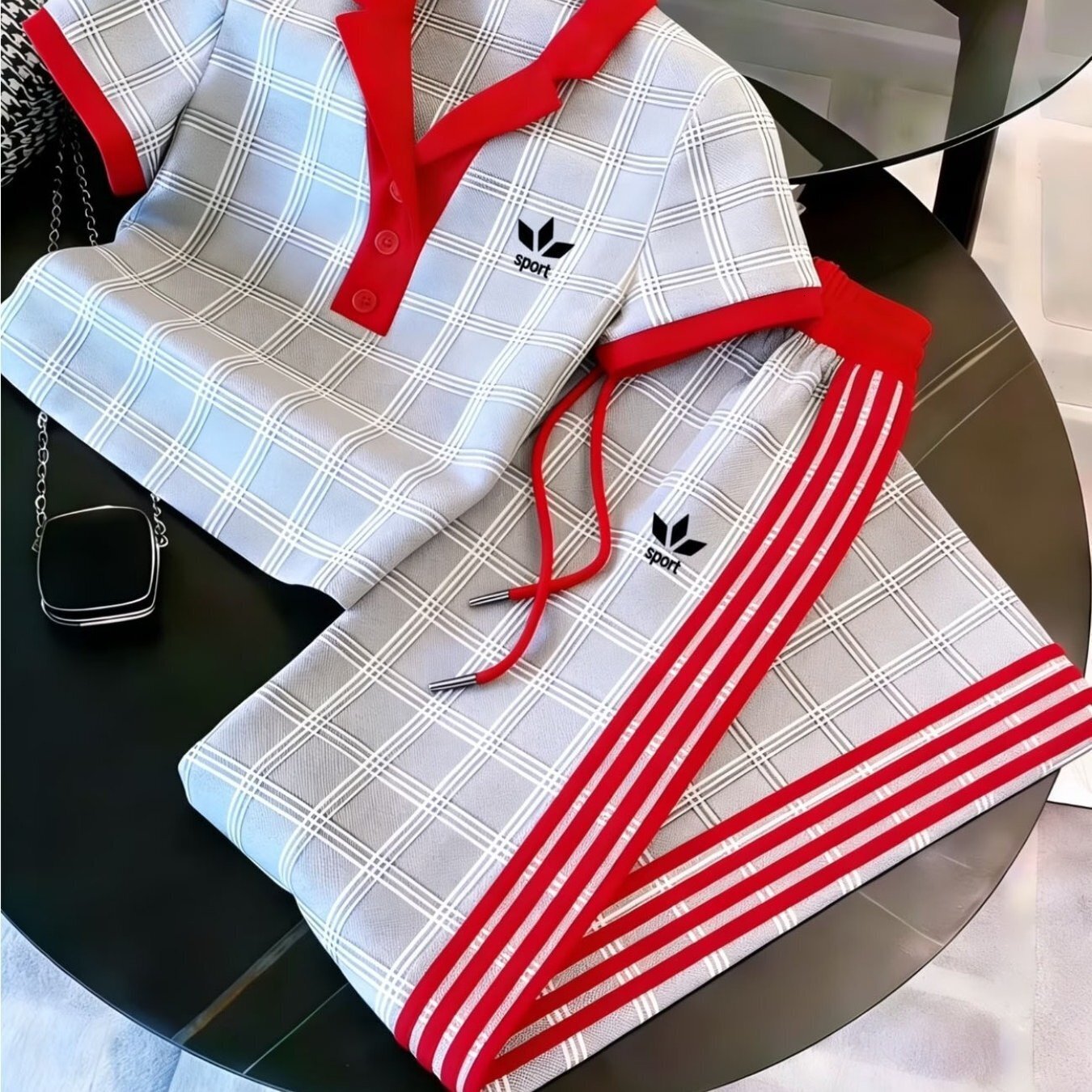 Designer women's sportswear T-shirt and Pants Two-piece set fashion trend casual zip-up POLO shirt short-sleeve long pants set
