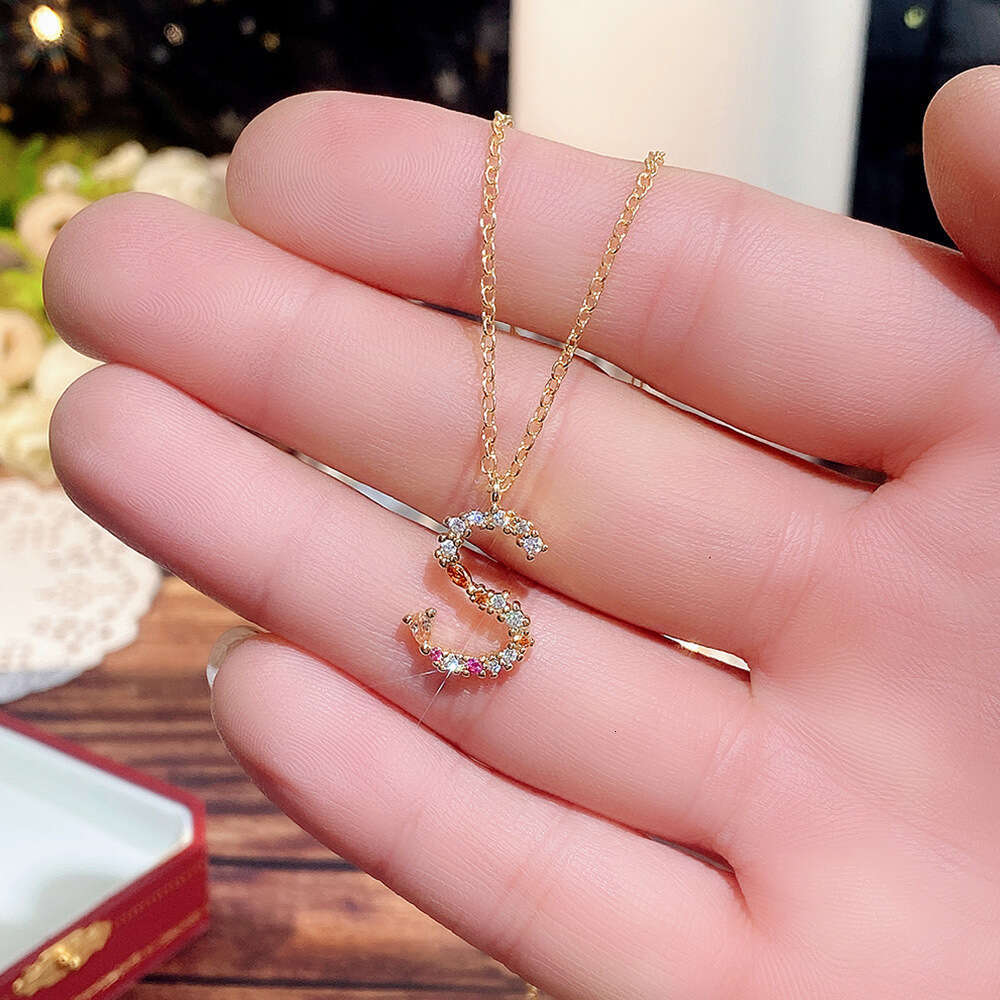 Full-Diamond Letter S Necklace Gold-Plated Silver English for Women DIY Pendant with Diamonds Clavicle Chain Necklace