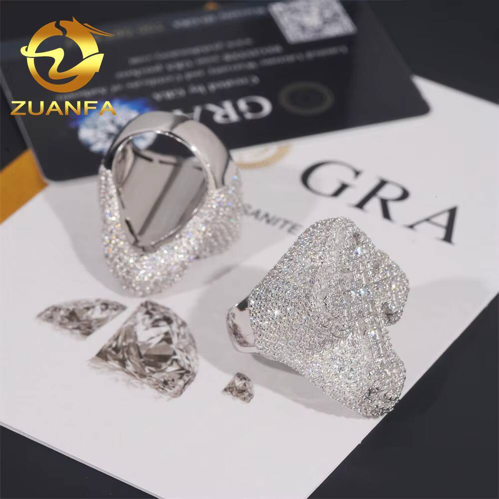 Fashion Men Cuban Ring Iced Out Cross Moissanite Diamond Rings 925 Sterling Silver Hip Hop Ring