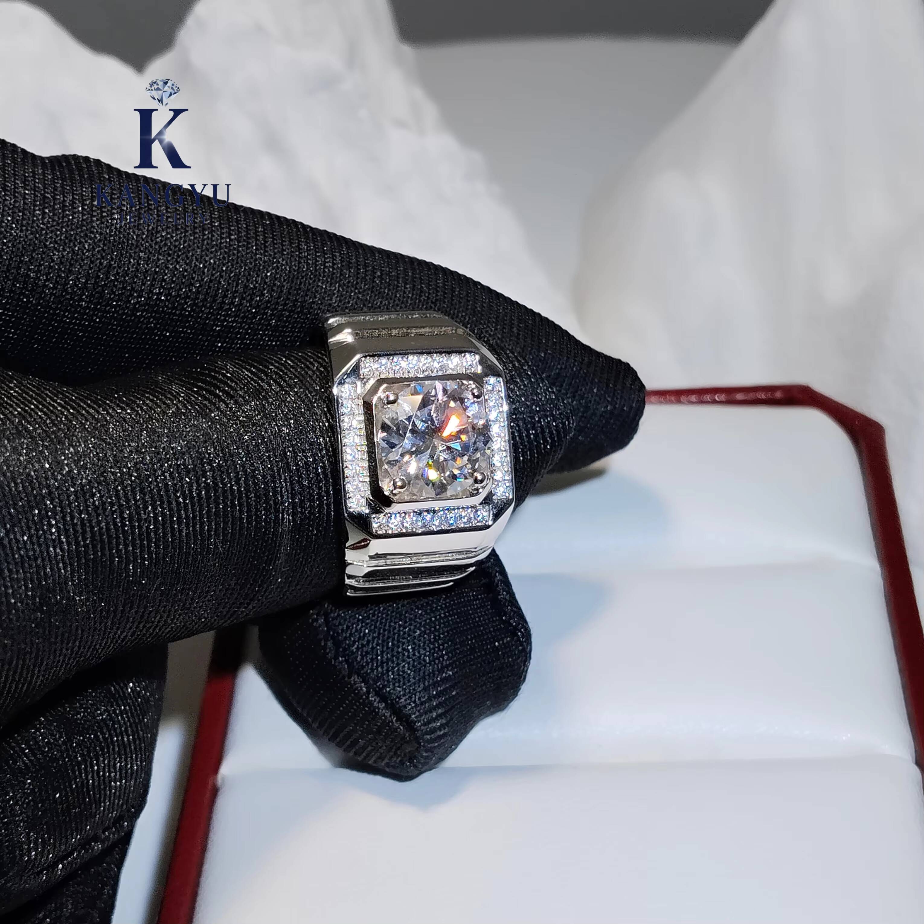 1ct/3ct Luxury Hip Hop Moissanite Ring 925 Sterling Silver Iced Out Bling Statement Ring for Men