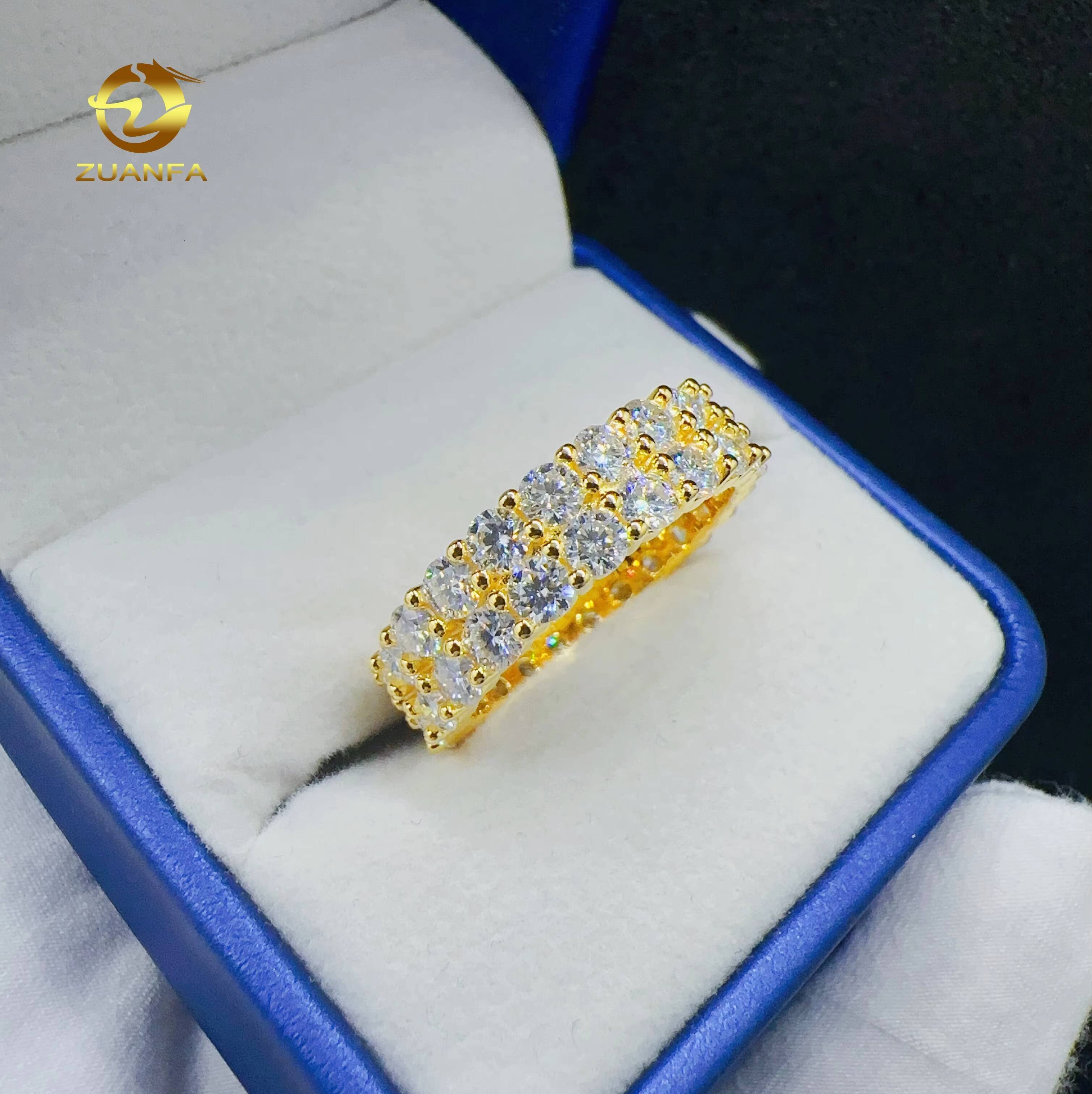 Fashion 2Rows VVS Moissanite Hip Hop Ring Custom Hip Hop Jewelry 925 Sterling Silver Ring for Women