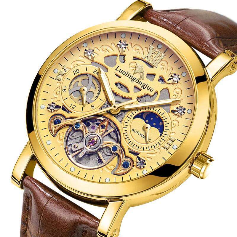 Luxury Skeleton Design Automatic Mechanical Men's High-End Business Stylish Multifunctional Watch Fashionable Young Men Student Korean Style Gift