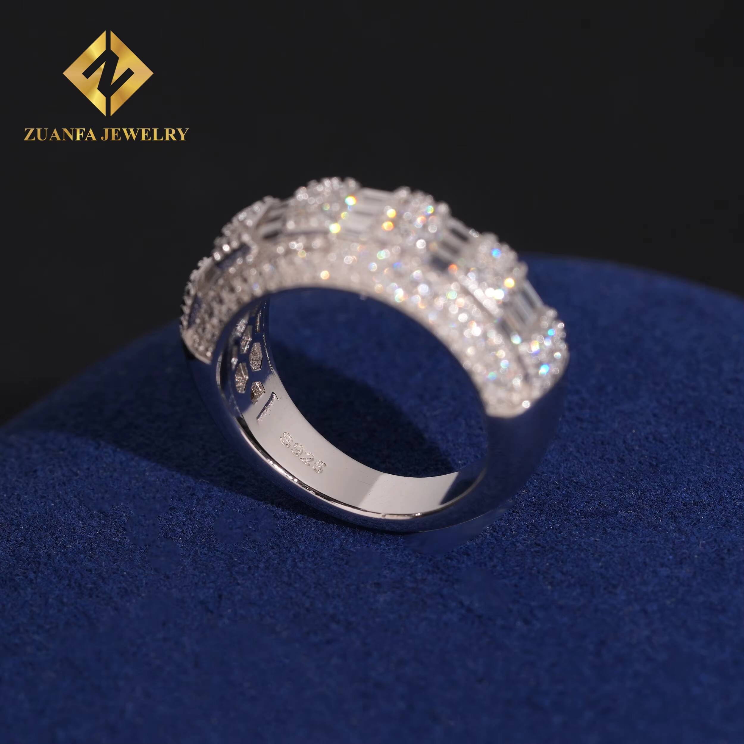 Factory Direct High Quality Iced Out VVS Moissanite Ring Mens 925 Silver Diamond Moissanite Hip Hop Ring