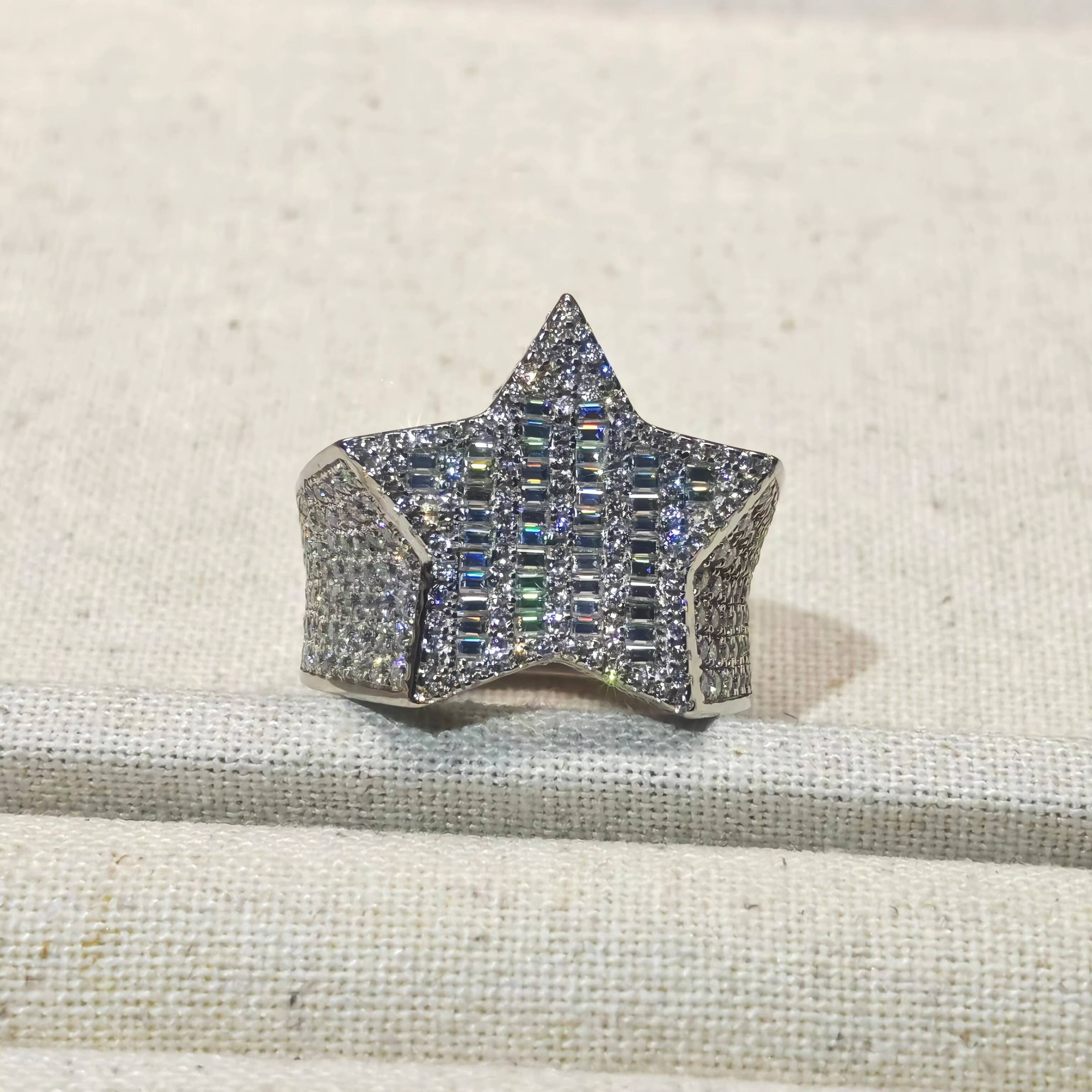 Hip Hop USA Miami Men Sterling Silver Star Moissanite Rings Fine Jewelry Iced Out GRA VVS Moissanite Ring for Wedding