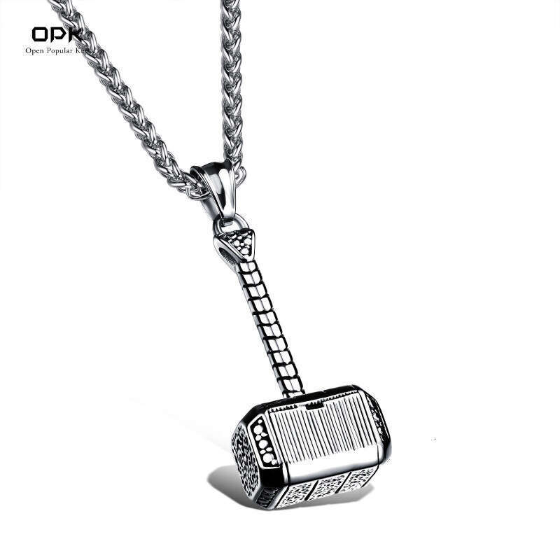 Unique Thor's Hammer Pendant Domineering Men's Titanium Steel Necklace Cool Gift Boyfriend Available for Franchise