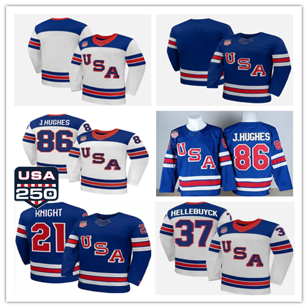 86 Jack Hughes 2026 Olympices Team USA Hockey Jersey 21 Hilary Knight 37 Hellebuyck Sticthed White Blue Uniform