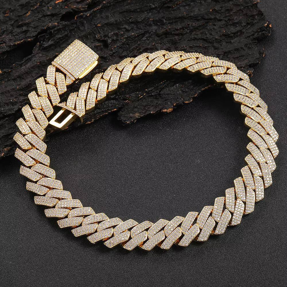 Xs Wholesale Men Hop Jewelry 20mm 3 Rows Gold Chunky Necklace Iced Out Cz Prong Cuban Link Chain Necklace Cuban Chain