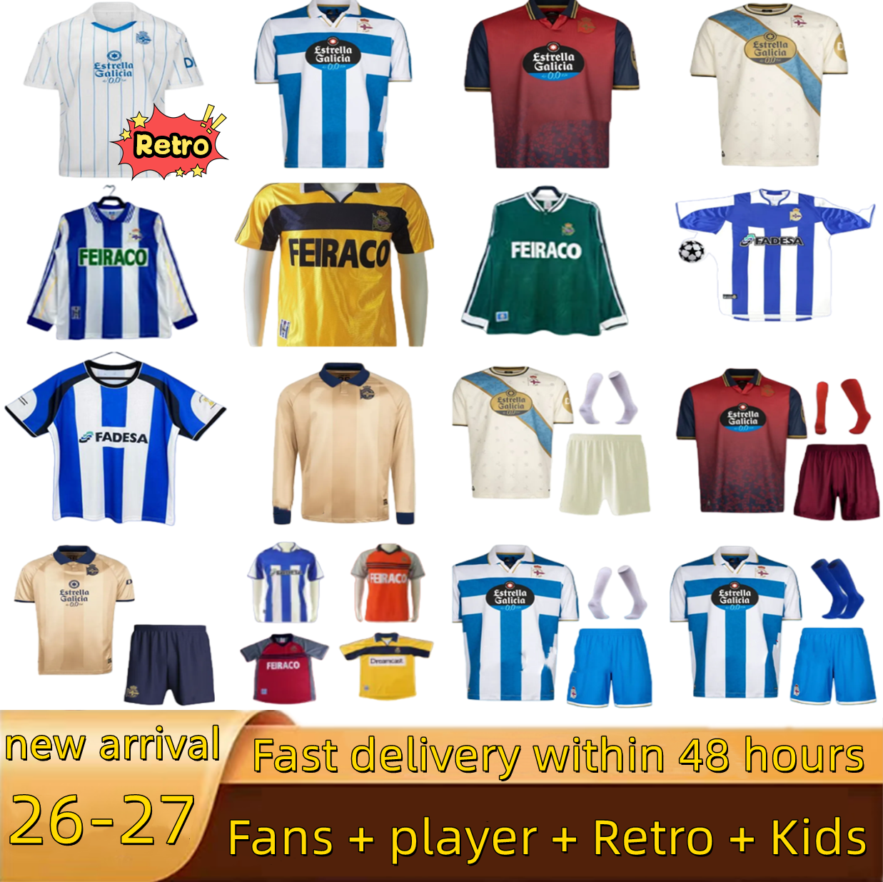 25 26 Deportivo de La CoruNa Retro soccer Jerseys VALERON MAKAAY CAYARGA YEREMAY MAKAAY LUCAS DJALMINHA 94 95 96 97 98 99 00 01 03 04 Breathable football shirt kids Kit
