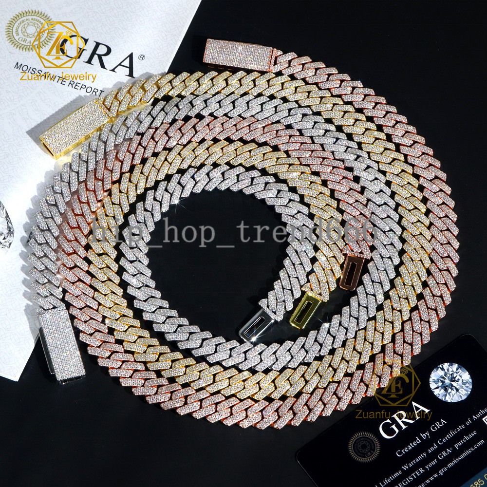 Hip Hop Cuban Chain Necklace Real Pure 925 Silver 8mm 10mm 12mm Moissanite Diamond Cuban Link Chain