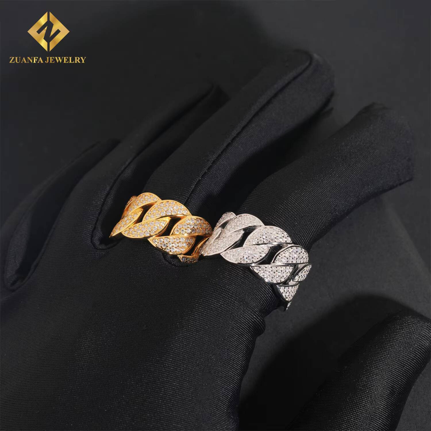 Instock Classic Cuban Men Diamond Ring Moissanite Diamond Iced Out Ring Hip Hop Jewelry