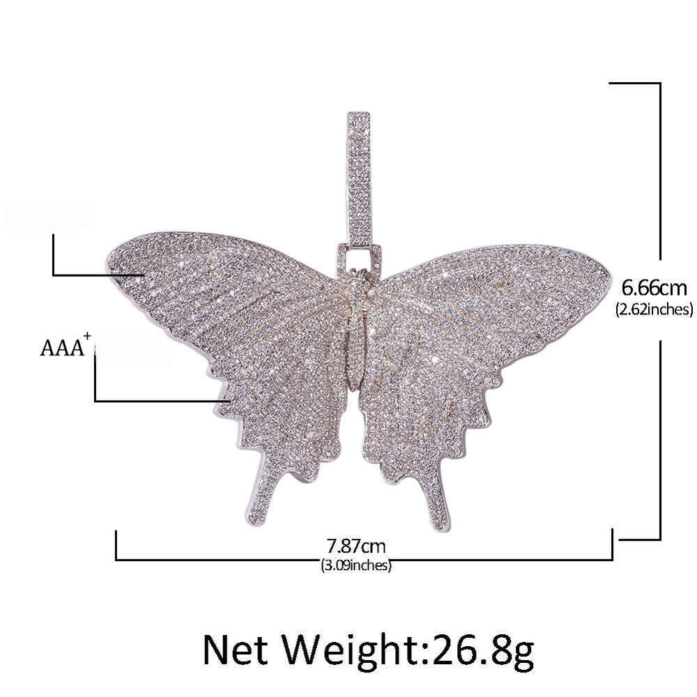 Hip-Hop Ice with VVS moissanite New Moissanite Butterfly Pendant Necklace Retro Fashion High-End Sweater Chain Cross-Border Accessories Wholesale