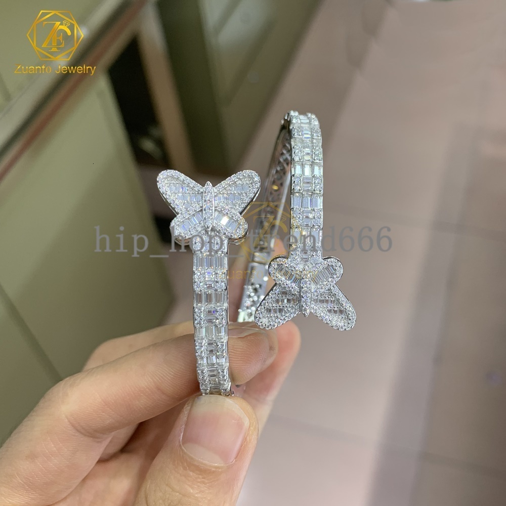New Arrivals Fashion Men Jewelry 925 Silver Iced Out Hip Hop Jewelry VVS1 Baguette Moissanite Diamond Bracelet Bangle Men