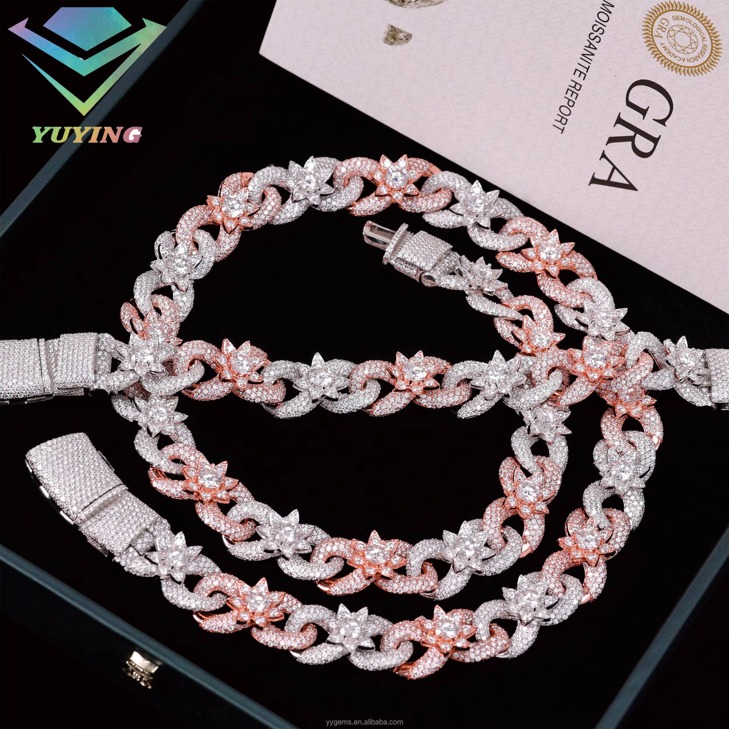 Luxury Flower Cuban Chain 15mm S925 D Vvs Moissanite Diamond Hip Hop Jewelry Two Tone Colors Infinite Cuban Moissanite Chain - view 6