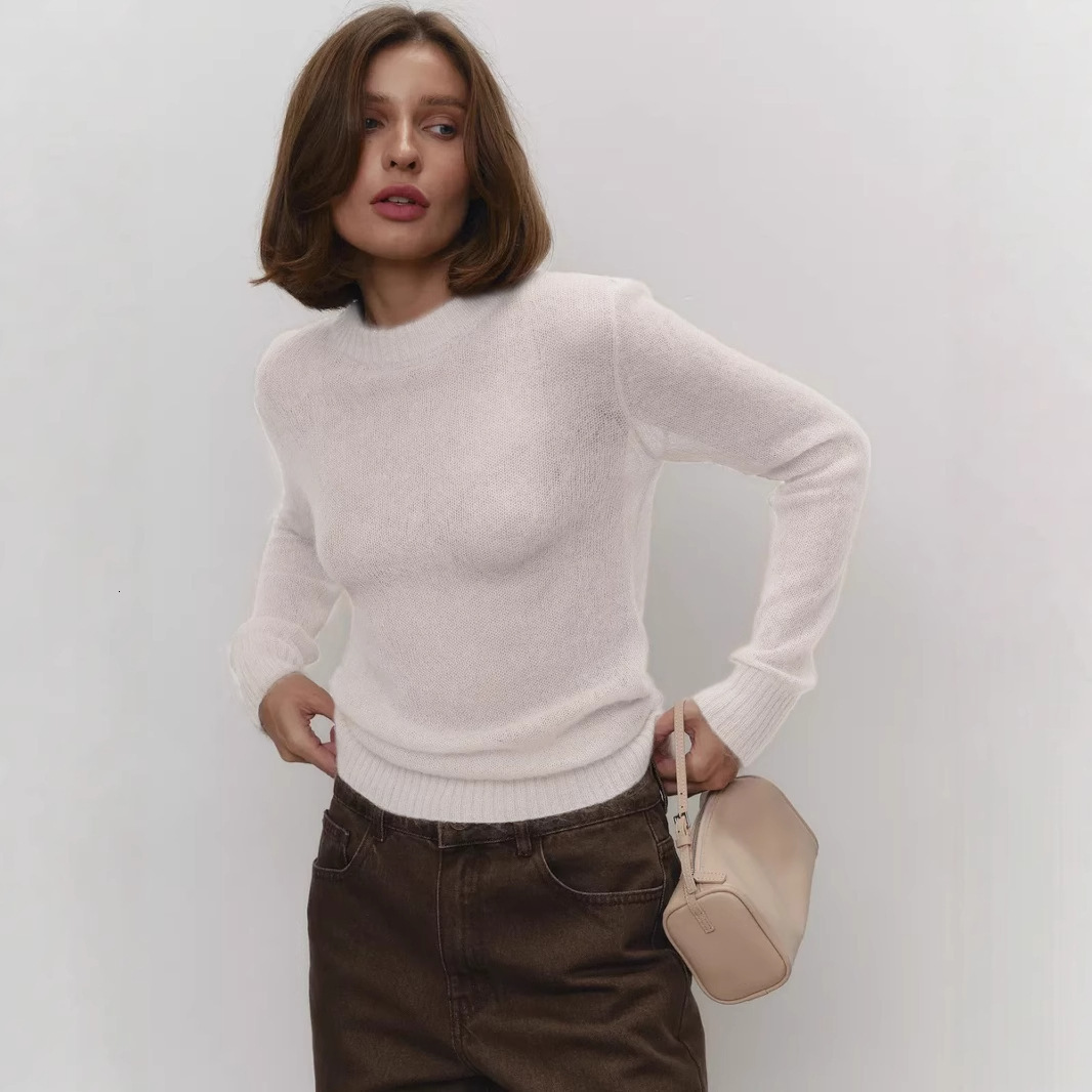 Luxury Brand Designer Mohair Round Neck Pullover Sweater 2026 Spring/Summer New Comfortable Knit Semi-Sheer Sweater for Women