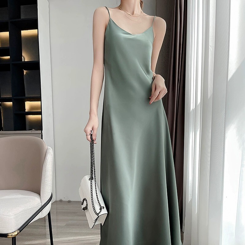Triacetate Faux Silk Camisole Designer Dress Dress For Women Summer Loose-fitting Long Dress French Design Fairy Satin Niche Style
