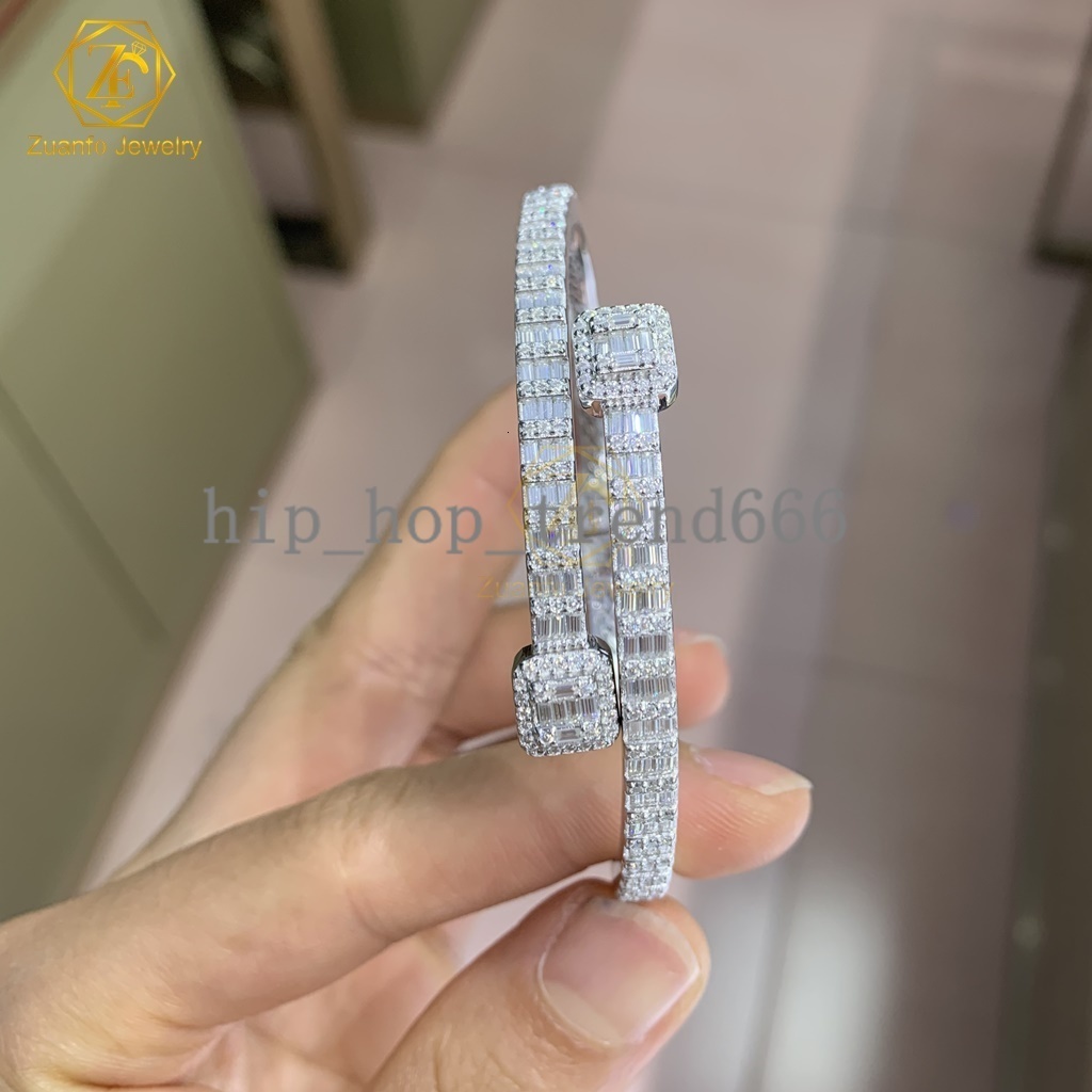 New Arrivals Fashion Men Jewelry 925 Silver Iced Out Hip Hop Jewelry VVS1 Baguette Moissanite Diamond Bracelet Bangle Men